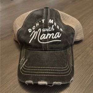 Black and Tan Trucker Hat Embroidered Text Don’t Mess With Mama KATYDID Mesh